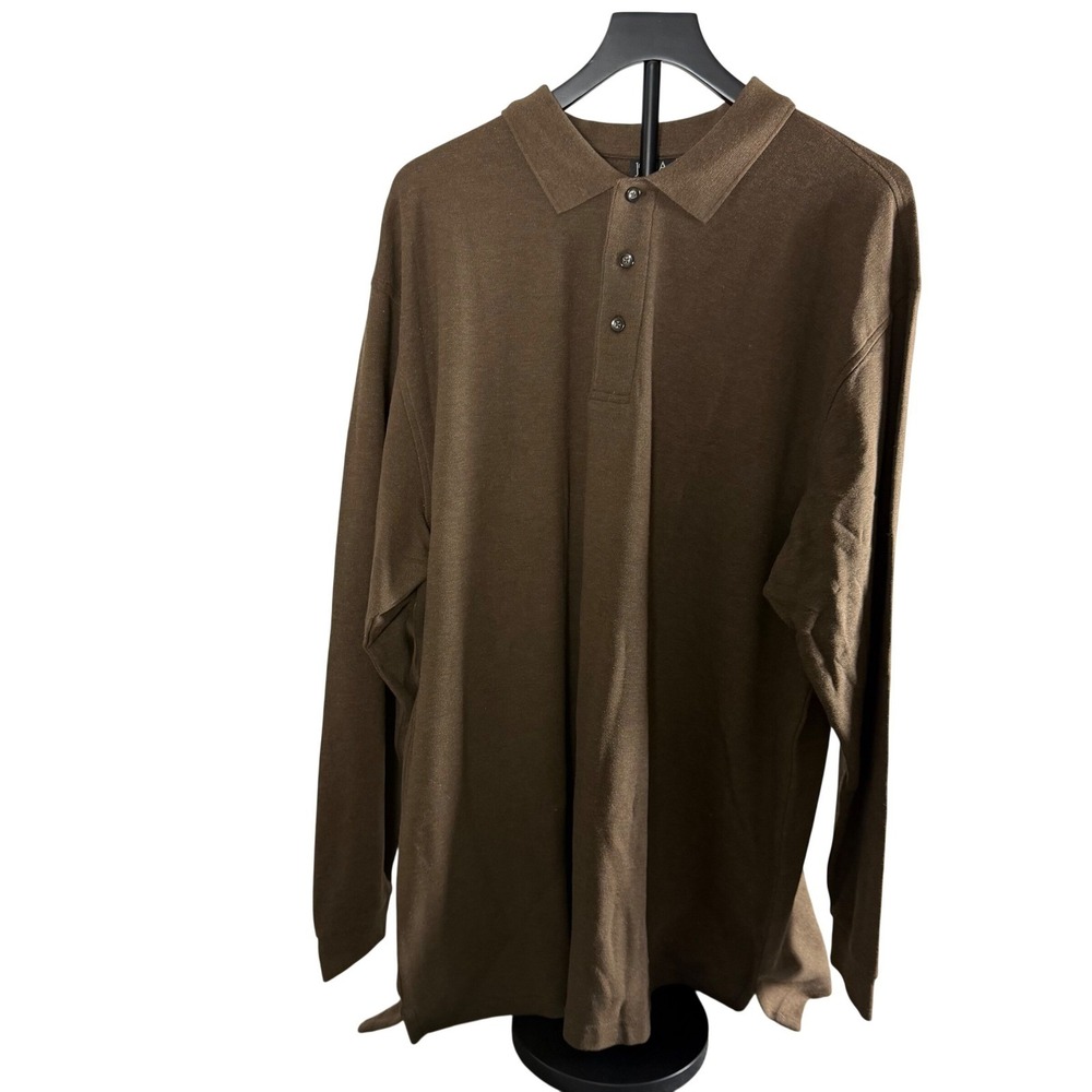 Jos A Bank Mens XXL Brown Long Sleeve Polo Shirt Travelers Collection Cotton
